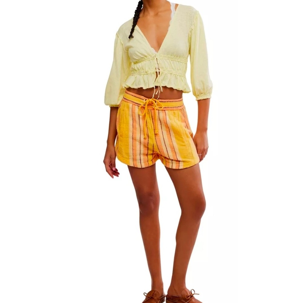 Free People Yellow Size S Kalli Board Shorts Striped Lace Up Dolphin-Style  Gauz